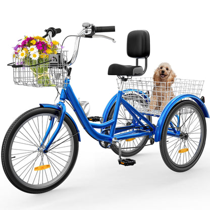 Bicicletta triciclo per adulti da 26 pollici, 3 ruote, 7 velocità.