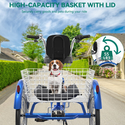 Bicicletta triciclo per adulti da 26 pollici, 3 ruote, 7 velocità.