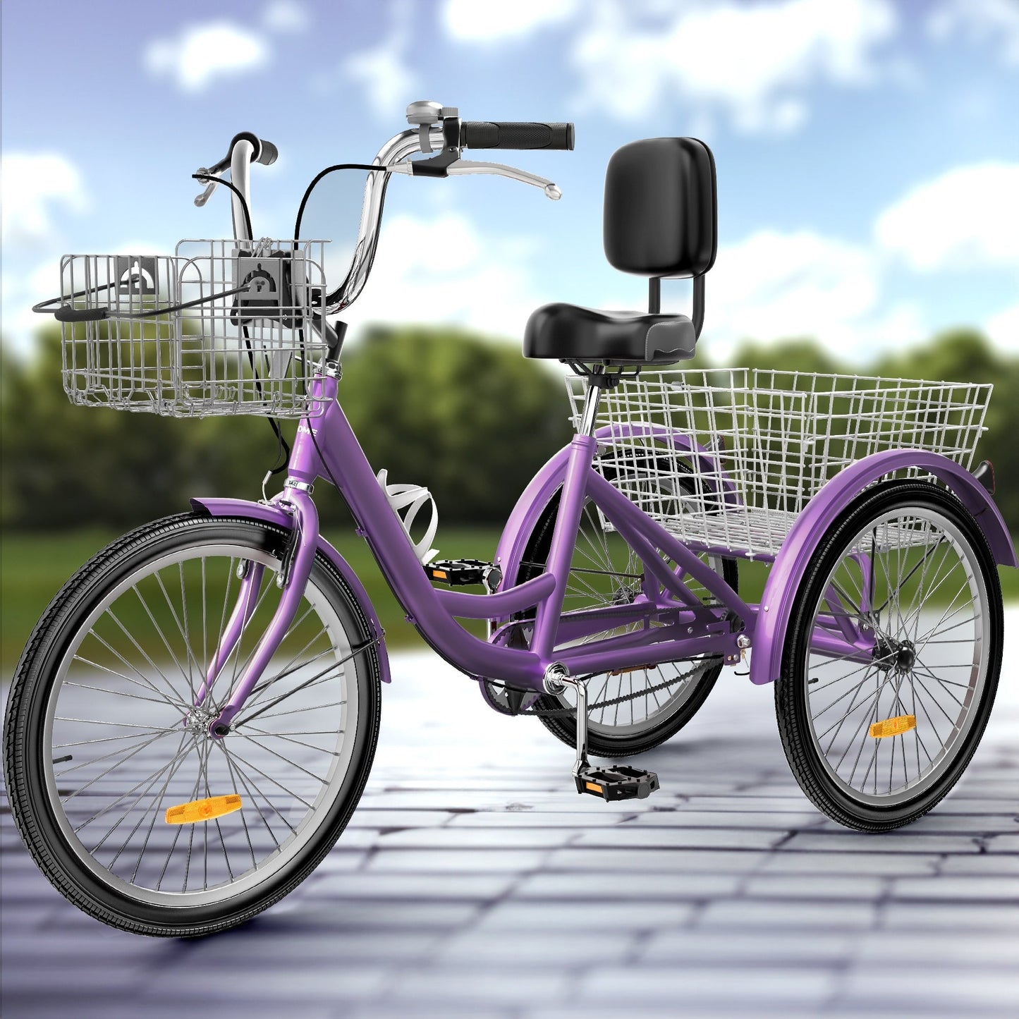 26 Tricicli blu per adulti, biciclette a 3 ruote con cestini rimovibili