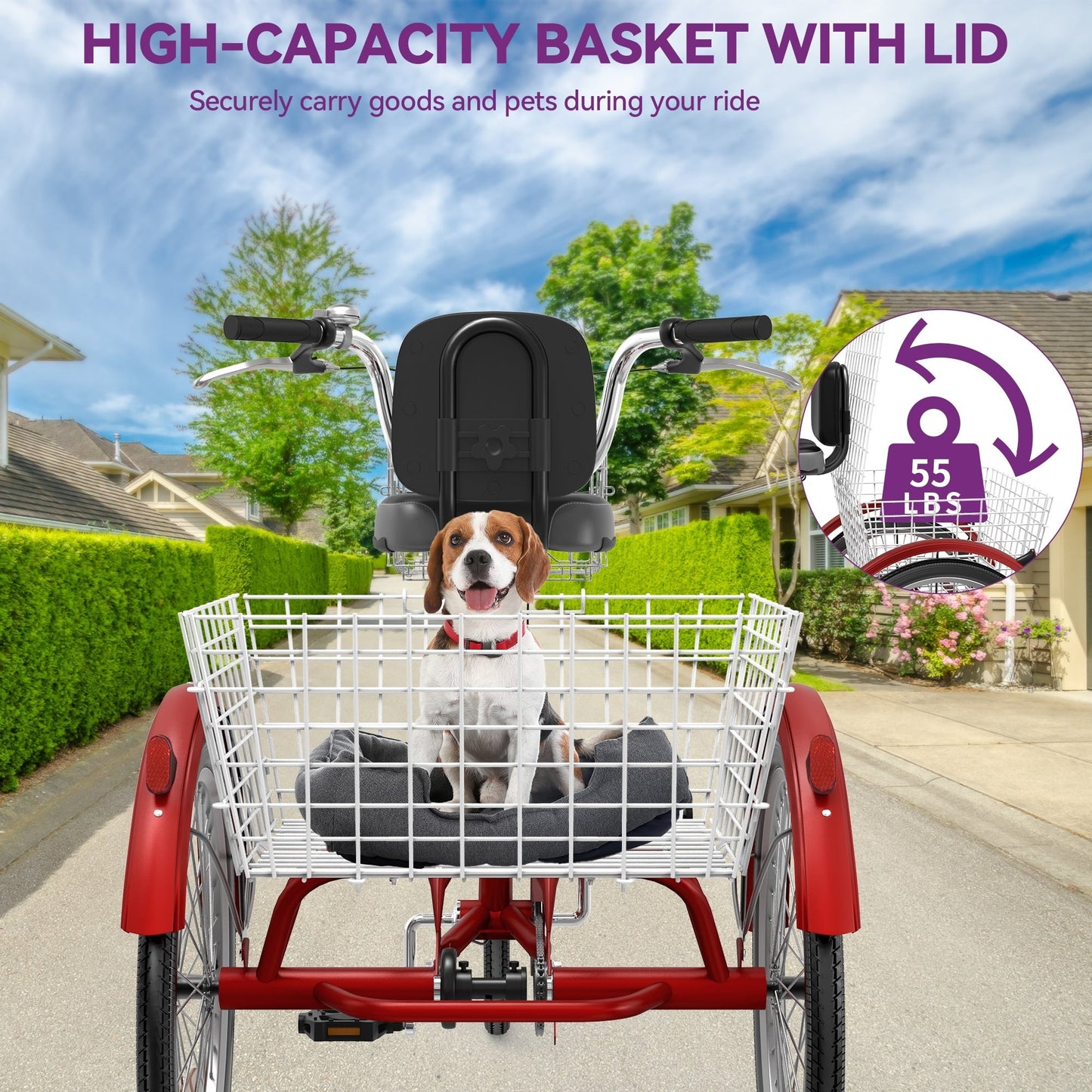 26 Tricicli blu per adulti, biciclette a 3 ruote con cestini rimovibili