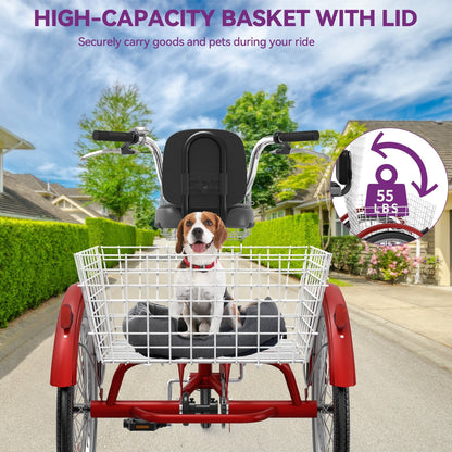 26 Tricicli blu per adulti, biciclette a 3 ruote con cestini rimovibili