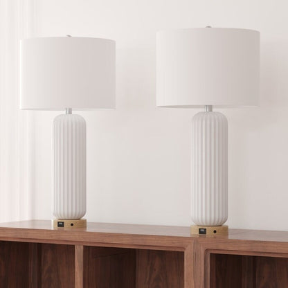 Set di 2 lampade da tavolo USB bianche in ceramica (28 cm)