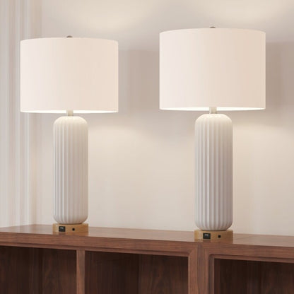 Set di 2 lampade da tavolo USB bianche in ceramica (28 cm)