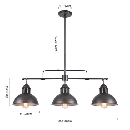 Lampada a sospensione a 3 luci in stile industriale/rustico a forma di cupola, in metallo, con finitura in bronzo oliato, ideale per illuminare isole cucina.