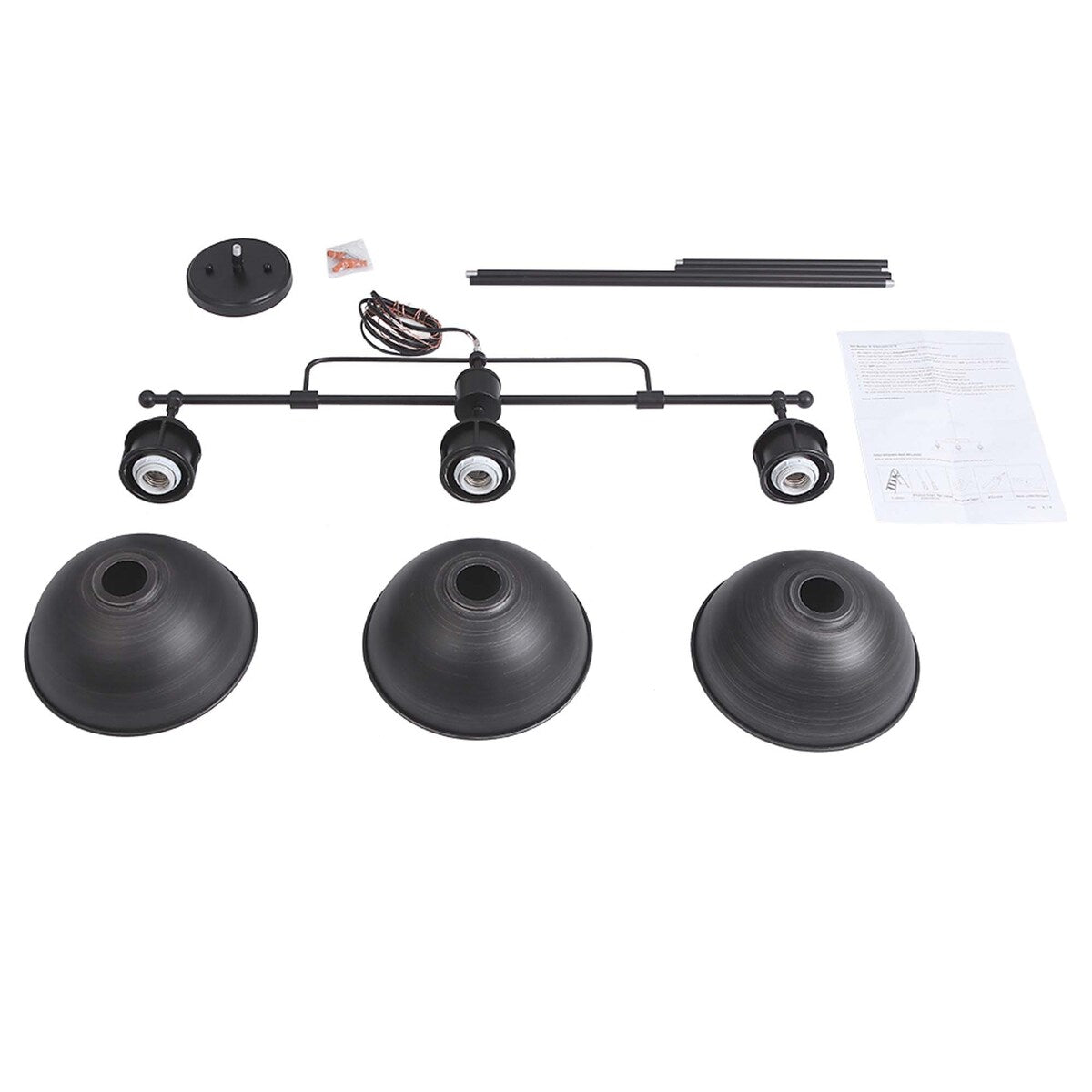 Lampada a sospensione a 3 luci in stile industriale/rustico a forma di cupola, in metallo, con finitura in bronzo oliato, ideale per illuminare isole cucina.