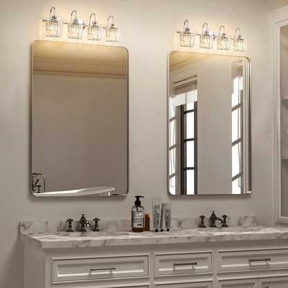 Lampada da bagno a specchio lineare moderna e glamour a 3/4 luci, dimmerabile, con cristalli.
