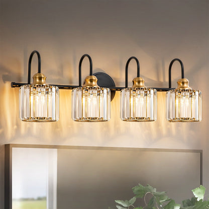 Lampada da bagno a specchio lineare moderna e glamour a 3/4 luci, dimmerabile, con cristalli.