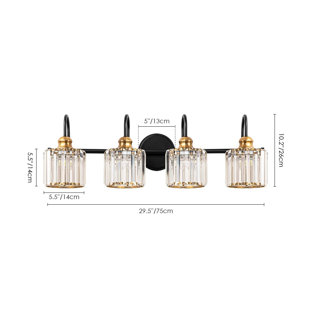 Lampada da bagno a specchio lineare moderna e glamour a 3/4 luci, dimmerabile, con cristalli.