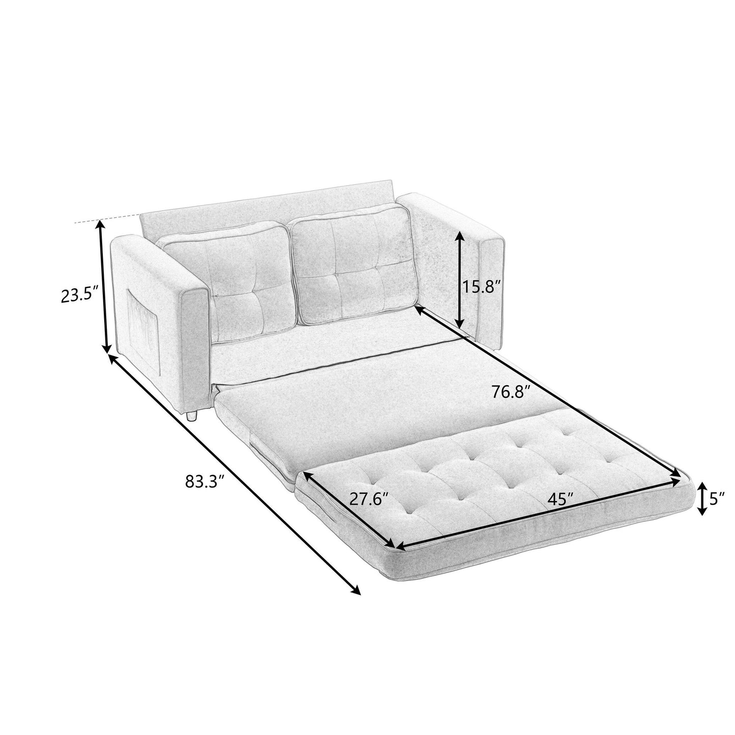 Divano letto futon trasformabile a 3 pieghe