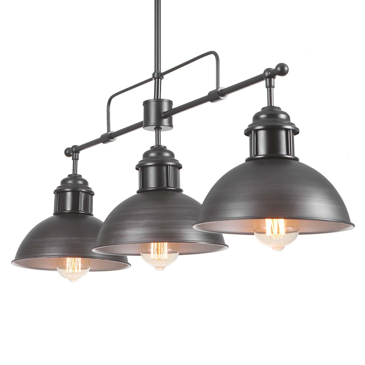 Lampada a sospensione a 3 luci in stile industriale/rustico a forma di cupola, in metallo, con finitura in bronzo oliato, ideale per illuminare isole cucina.