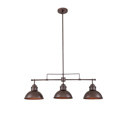 Lampada a sospensione a 3 luci in stile industriale/rustico a forma di cupola, in metallo, con finitura in bronzo oliato, ideale per illuminare isole cucina.