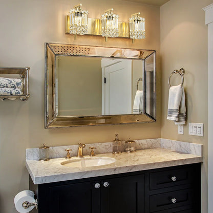 Lampada da bagno moderna e glamour a 3 luci, applique a parete con cristalli per specchio.