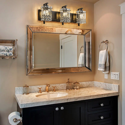 Lampada da bagno moderna e glamour a 3 luci, applique a parete con cristalli per specchio.