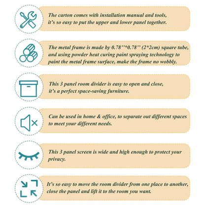 Paraventi divisori per ambienti a 3 pannelli e schermo ripiegabile per la privacy, divisori per ambienti in legno naturale, altezza 6 piedi, per la separazione degli ambienti.