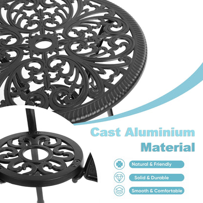 Tavolo e sedie da giardino in alluminio a forma di farfalla, 3 pezzi, con foro per ombrellone