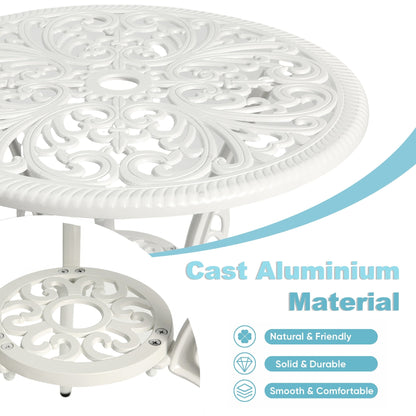 Tavolo e sedie da giardino in alluminio a forma di farfalla, 3 pezzi, con foro per ombrellone