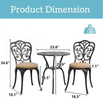 Tavolo e sedie da giardino in alluminio a forma di farfalla, 3 pezzi, con foro per ombrellone