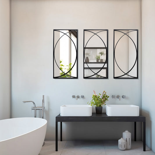 Set di 3 specchi da parete rettangolari in metallo nero - 80,5 H x 40 L x 1,9 P (cm)