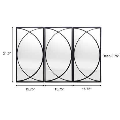 Set di 3 specchi da parete rettangolari in metallo nero - 80,5 H x 40 L x 1,9 P (cm)