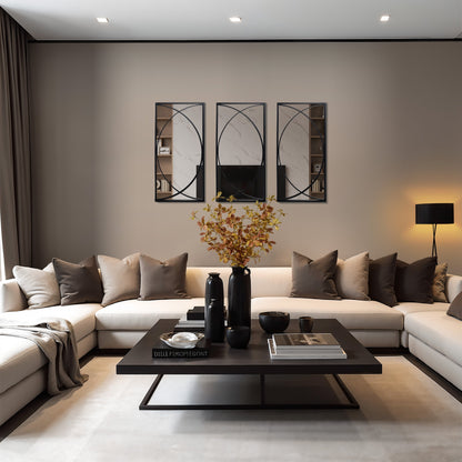 Set di 3 specchi da parete rettangolari in metallo nero - 80,5 H x 40 L x 1,9 P (cm)