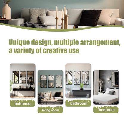 Set di 3 specchi da parete rettangolari in metallo nero - 80,5 H x 40 L x 1,9 P (cm)