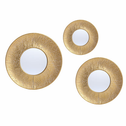 Set di 3 specchi da parete rotondi in metallo dorato - Diametro 22,25 x 2,36 D (altezza)
