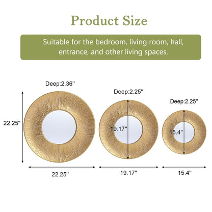 Set di 3 specchi da parete rotondi in metallo dorato - Diametro 22,25 x 2,36 D (altezza)