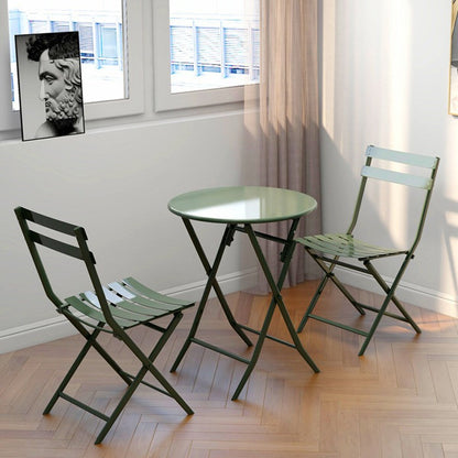 Set da Bistro Minimalista da 3 Pezzi per Patio: Tavolo Rotondo e Sedie Pieghevoli - Set-da-Bistro-da-3-Pezzi-per-Patio