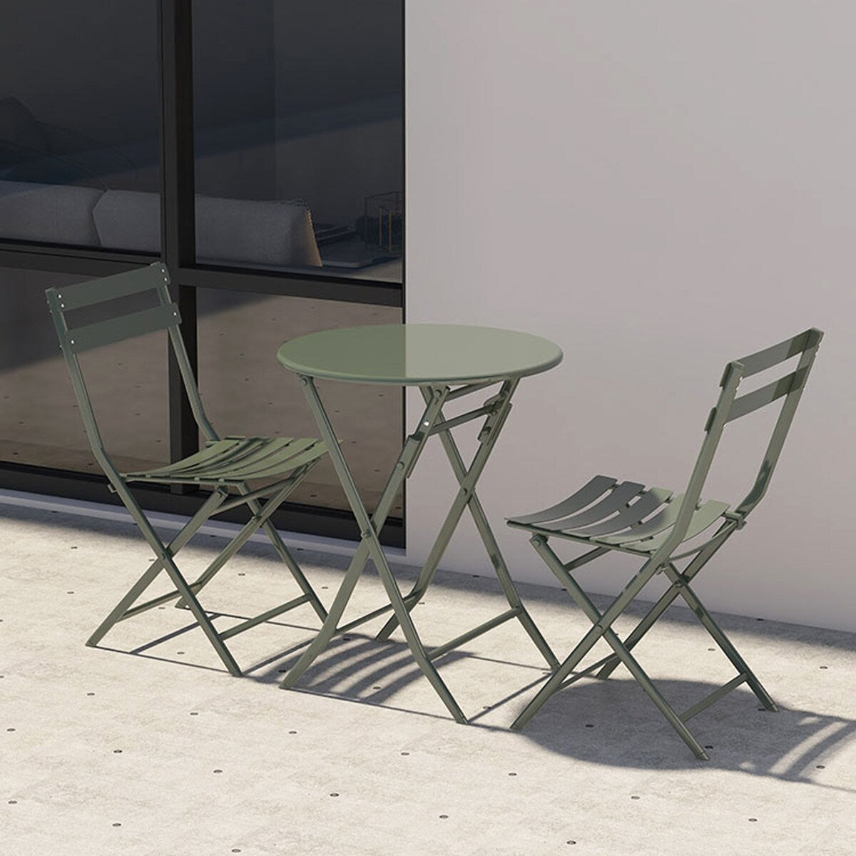 Set da Bistro Minimalista da 3 Pezzi per Patio: Tavolo Rotondo e Sedie Pieghevoli - Set-da-Bistro-da-3-Pezzi-per-Patio