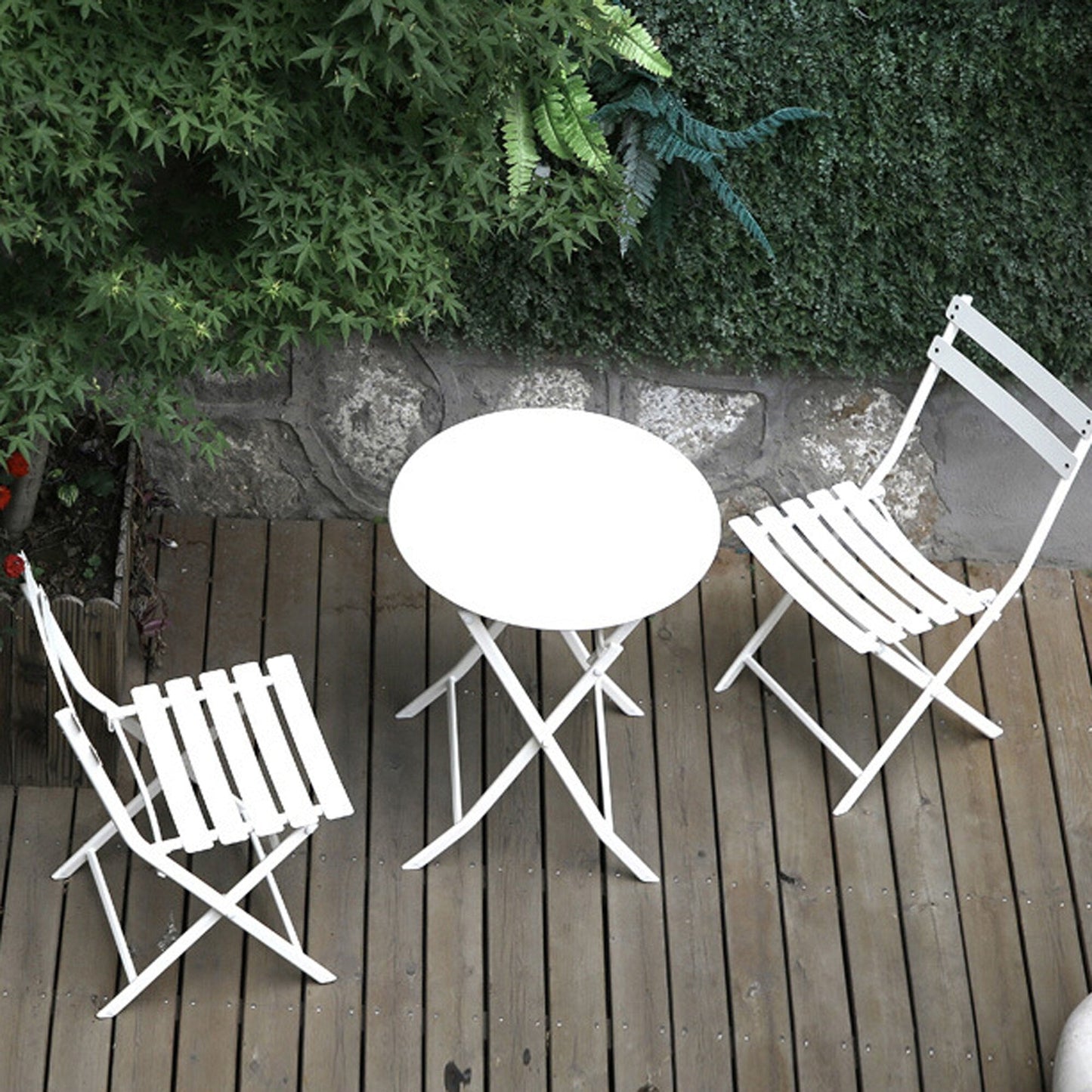 Set da Bistro Minimalista da 3 Pezzi per Patio: Tavolo Rotondo e Sedie Pieghevoli - Set-da-Bistro-da-3-Pezzi-per-Patio