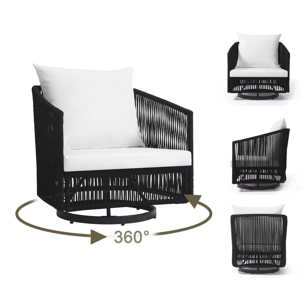 Set di 3 sedie da giardino girevoli con braccioli, sedie a forma di botte per il cortile