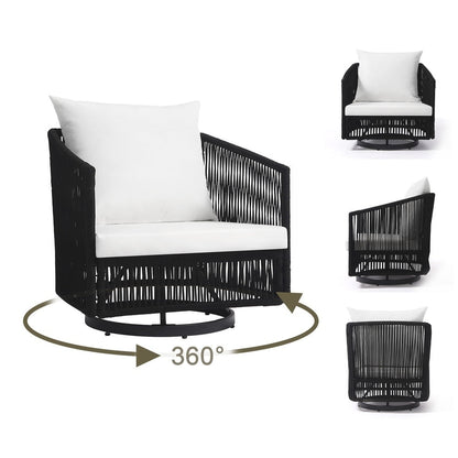 Set di 3 sedie da giardino girevoli con braccioli, sedie a forma di botte per il cortile