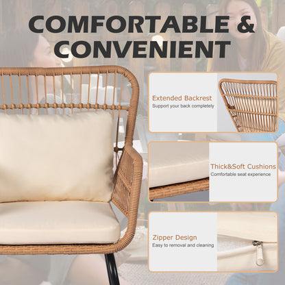 Set da Bistro in vimini da esterno da 3 pezzi, mobili da patio in rattan resistenti alle intemperie con cuscini.