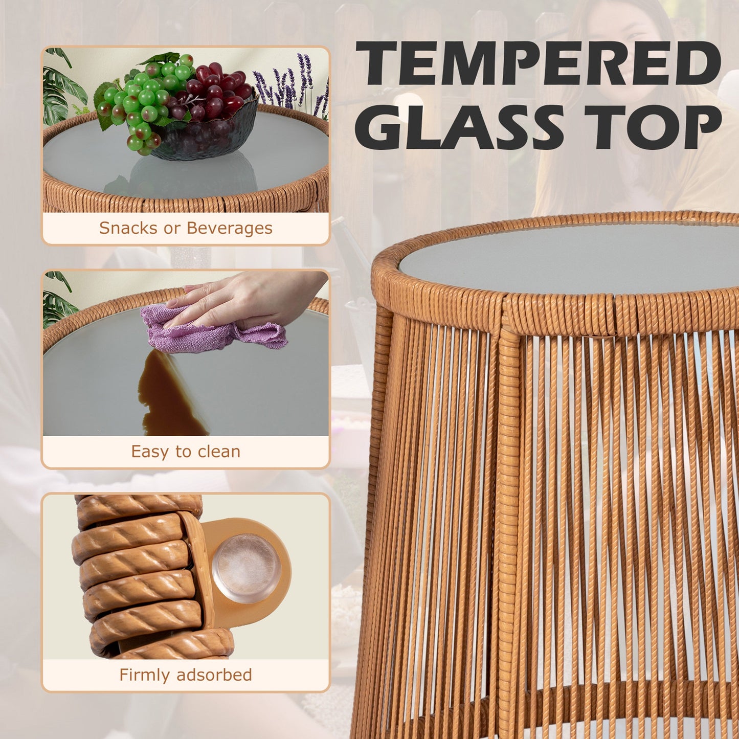 Set da Bistro in vimini da esterno da 3 pezzi, mobili da patio in rattan resistenti alle intemperie con cuscini.