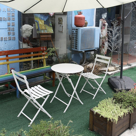 Set da Bistro da Esterno a 3 Pezzi: Tavolo Rotondo e Sedie Pieghevoli