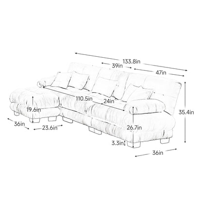 Divano componibile modulare a 3 posti, divano a seduta profonda a forma di L, divano a nuvola con pouf trasformabile per soggiorno.