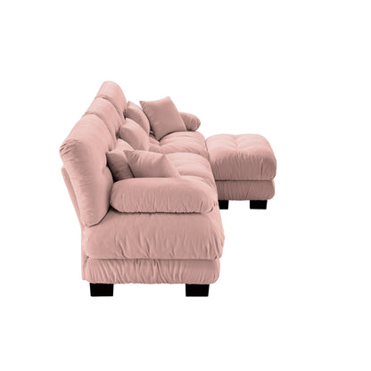 Divano componibile modulare a 3 posti, divano a seduta profonda a forma di L, divano a nuvola con pouf trasformabile per soggiorno.