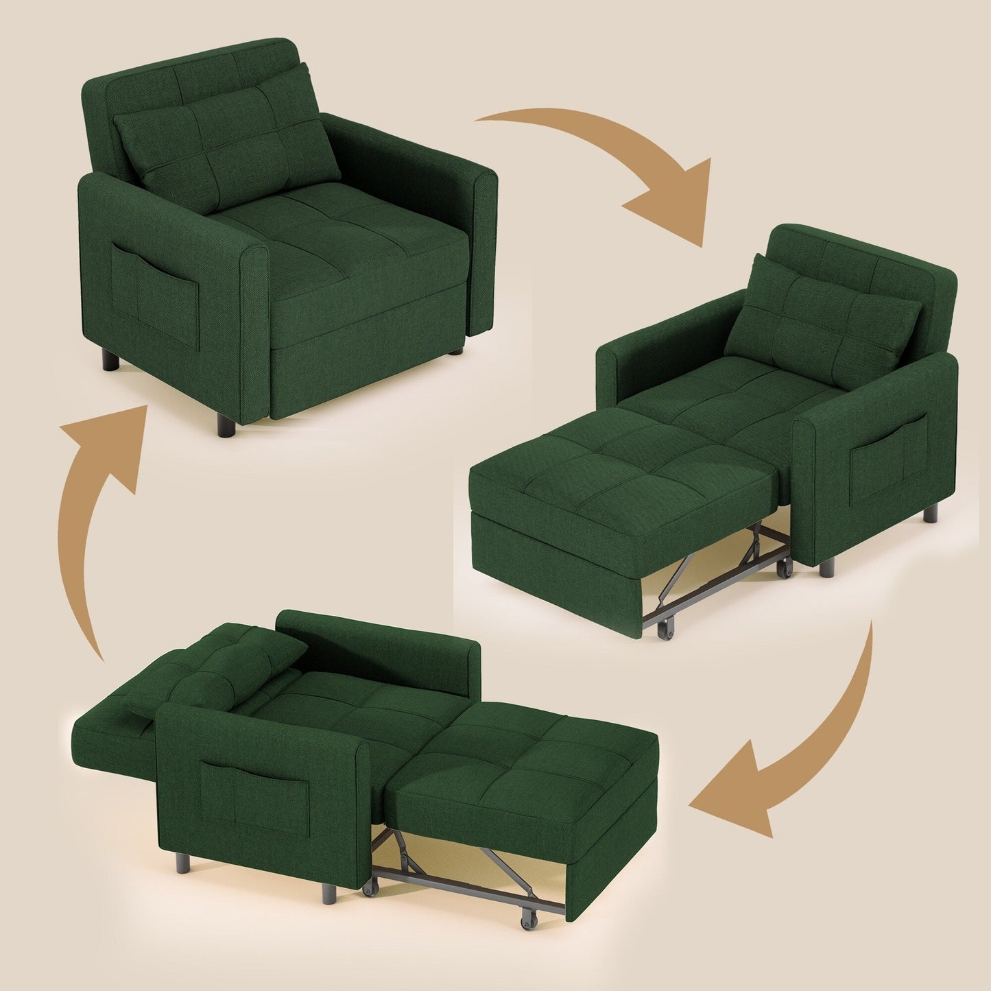 Divano letto trasformabile 3-in-1, divano letto estraibile, letto pieghevole convertibile per soggiorno