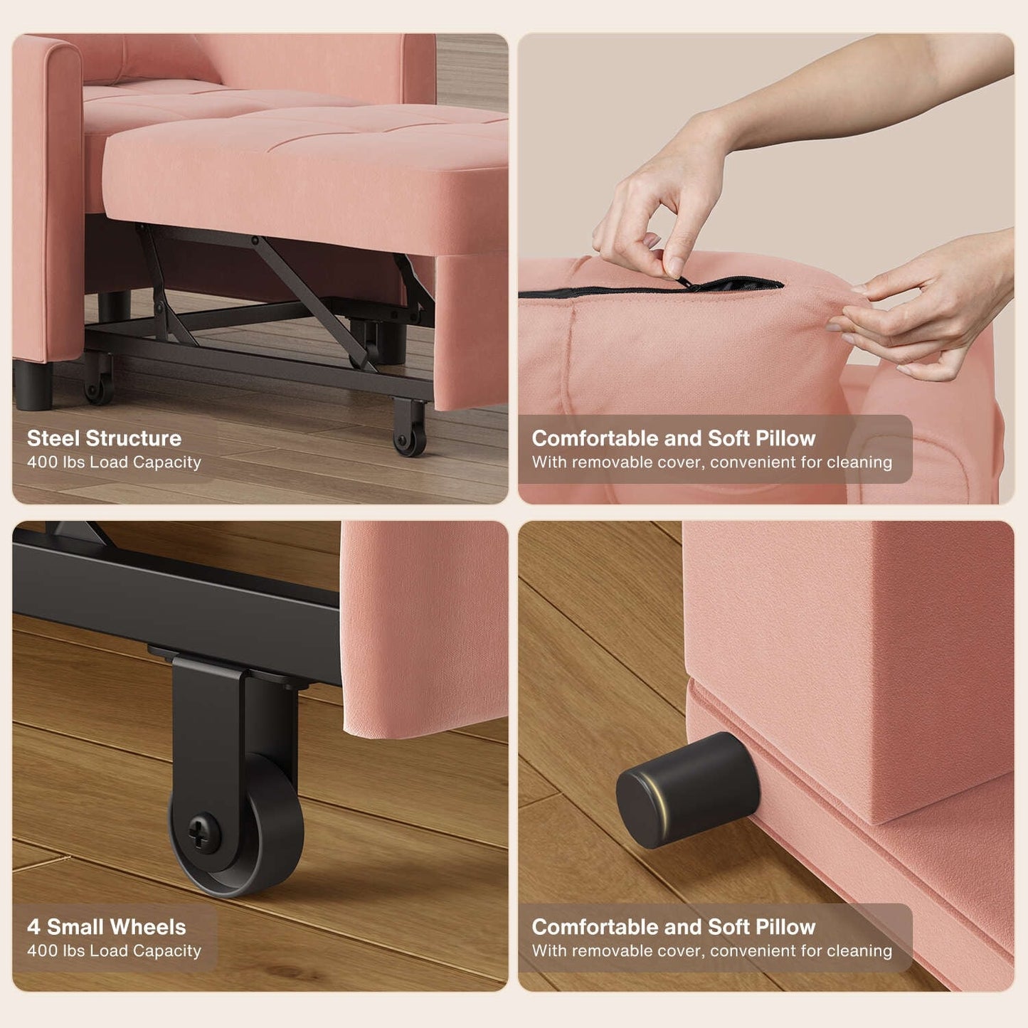 Divano letto trasformabile 3-in-1, divano letto estraibile, letto pieghevole convertibile per soggiorno