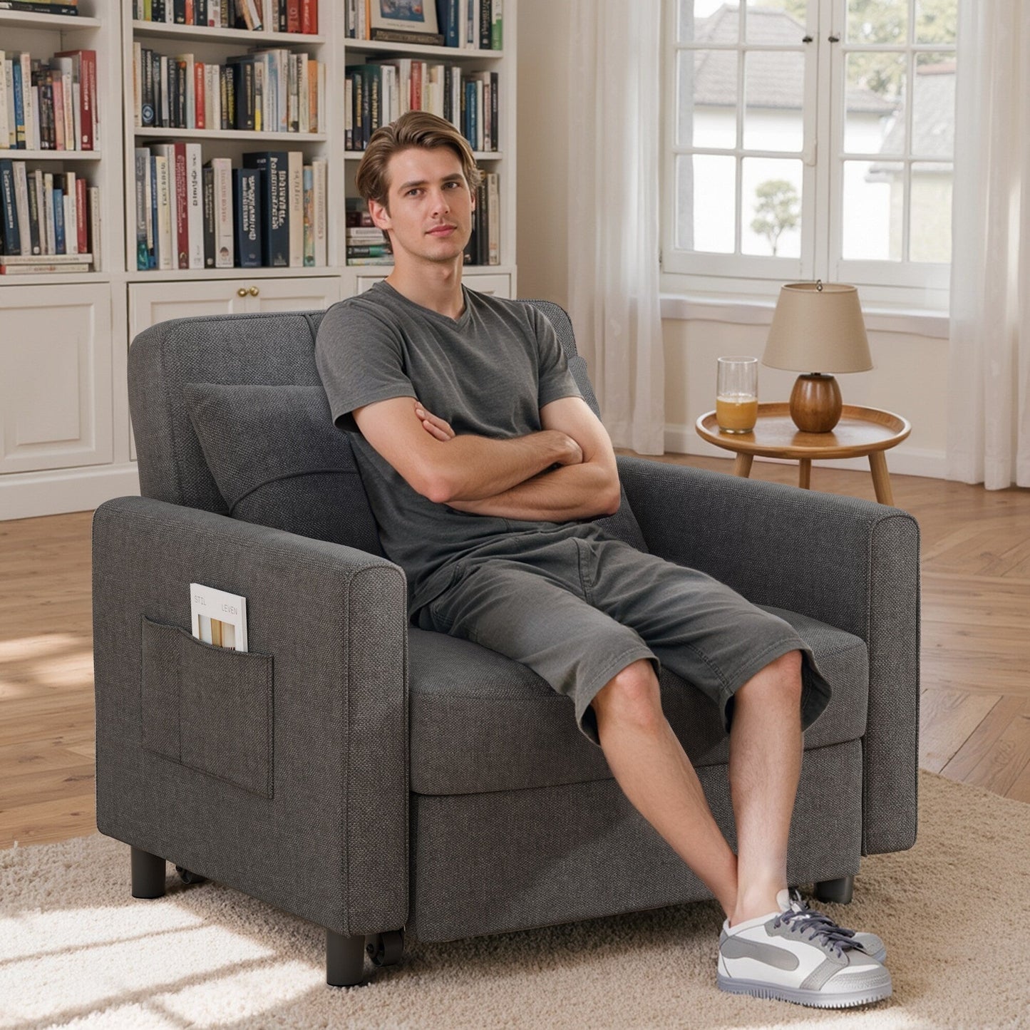 Divano letto estraibile 3 in 1, poltrona letto, divano letto imbottito regolabile e pieghevole.