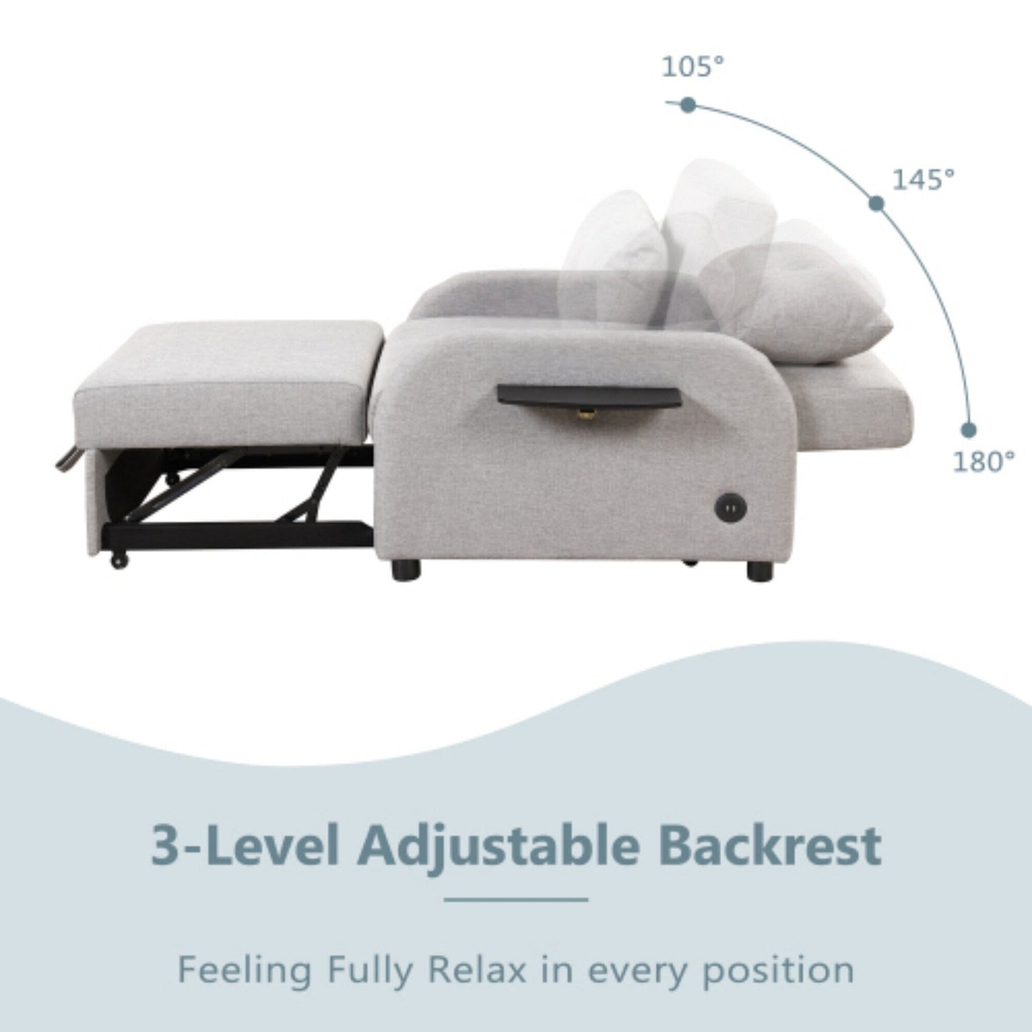 Divano letto estraibile 3-in-1 con tavolino laterale pieghevole e porte USB di Harper&amp;Bright Designs