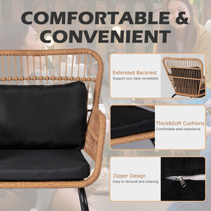 Set da Bistro in vimini da esterno da 3 pezzi, mobili da patio in rattan resistenti alle intemperie con cuscini.