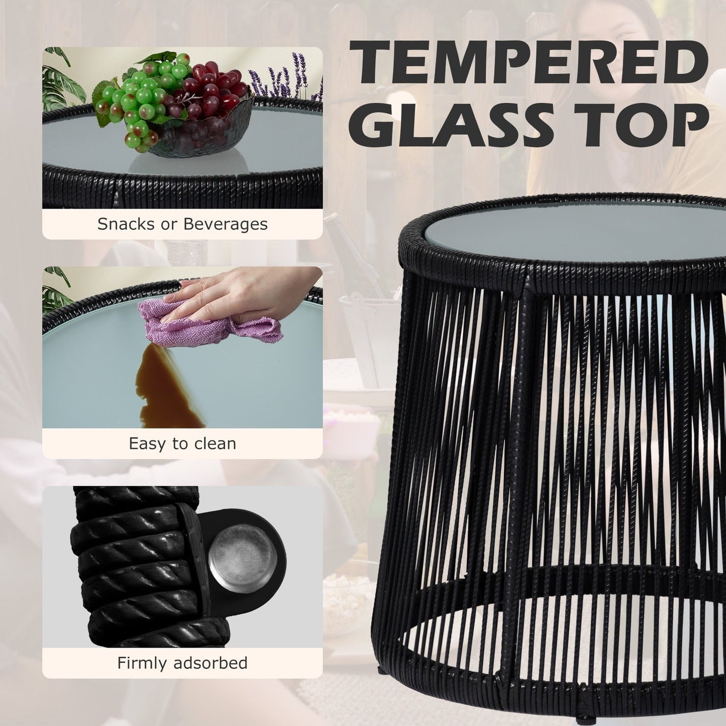 Set da Bistro in vimini da esterno da 3 pezzi, mobili da patio in rattan resistenti alle intemperie con cuscini.