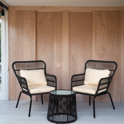Set da Bistro in vimini da esterno da 3 pezzi, mobili da patio in rattan resistenti alle intemperie con cuscini.