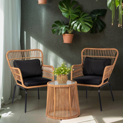 Set da Bistro in vimini da esterno da 3 pezzi, mobili da patio in rattan resistenti alle intemperie con cuscini.