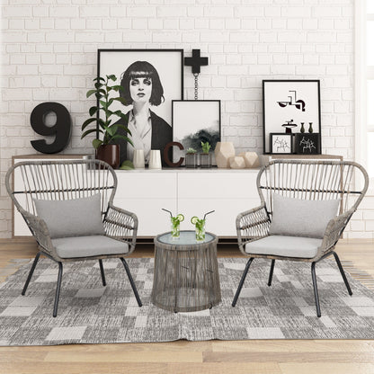 Set da Bistro in vimini da esterno da 3 pezzi, mobili da patio in rattan resistenti alle intemperie con cuscini.