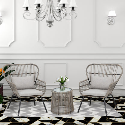 Set da Bistro in vimini da esterno da 3 pezzi, mobili da patio in rattan resistenti alle intemperie con cuscini.