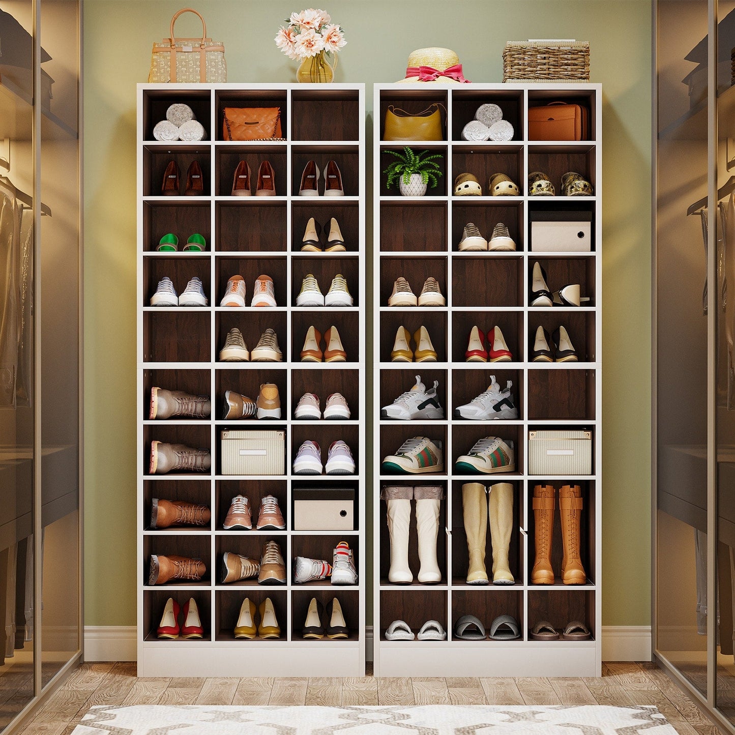 Mobile porta scarpe alto da 30 paia, scaffale porta scarpe in legno bianco a 10 ripiani per armadio, ingresso - 10 ripiani