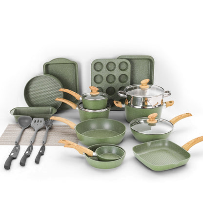 Set di pentolame e accessori da cucina in granito da 30 pezzi, set di pentole e padelle antiaderenti.