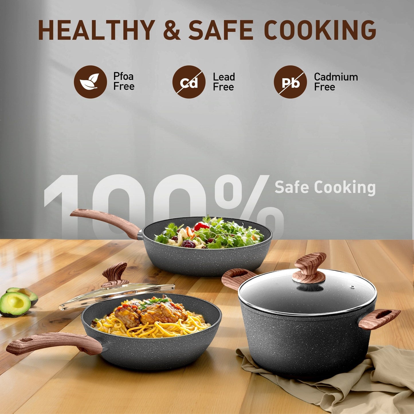 Set di pentolame e accessori da cucina in granito da 30 pezzi, set di pentole e padelle antiaderenti.